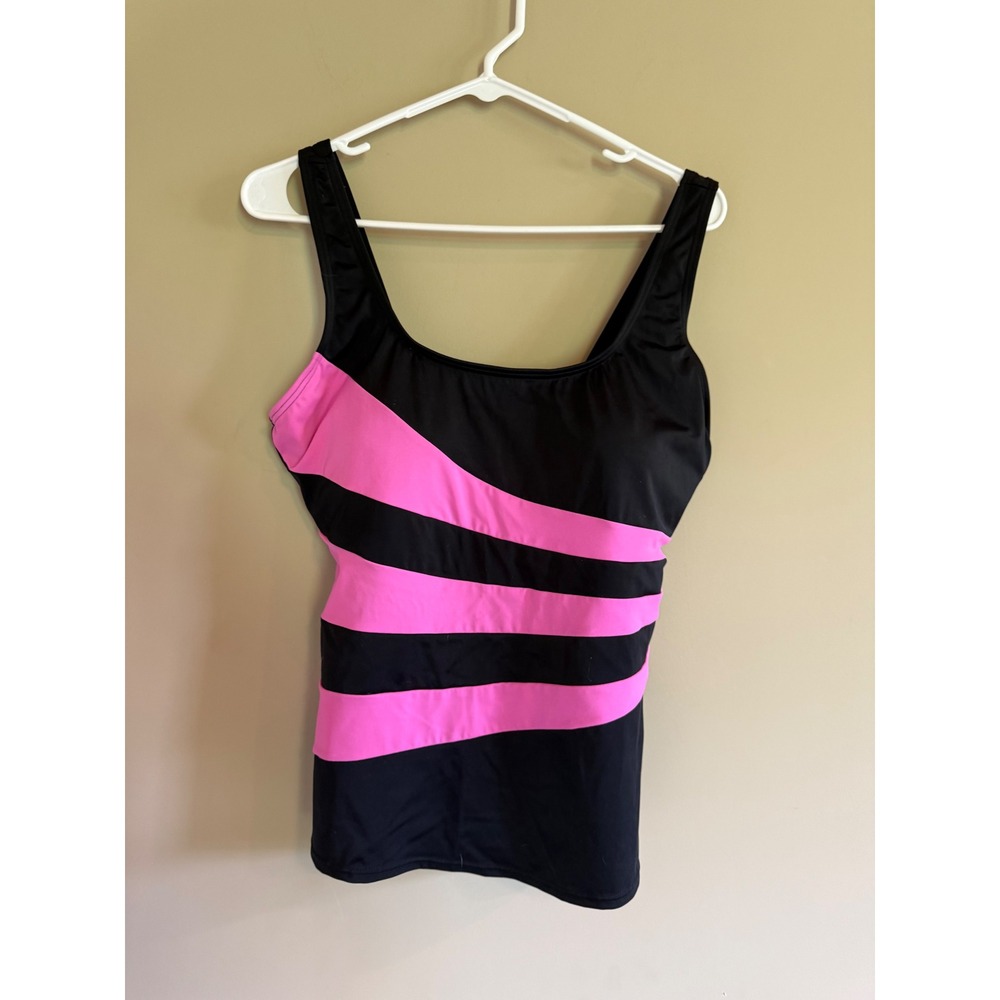 Swimsuits For All Aquabelle Tankini Top Black Pink Striped Size 16 3420